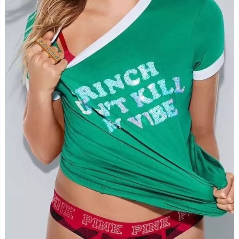 VS PINK Christmas Grinch Shirt Small NWT
